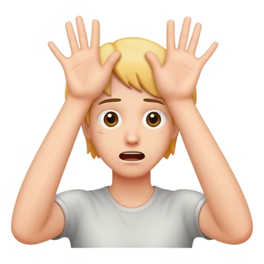 scared face holding hands up he being stuck up sticker