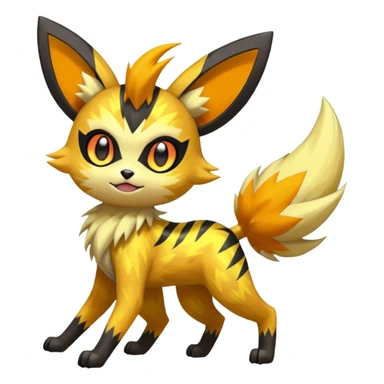 Feral Lightning-patterned Zig-zagged buzzy fuzzy Meloetta-Electrike-Zorua-Jolteon-Cobalion-Vernid-fusion-hybrid-creature, full body  sticker