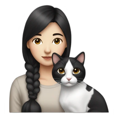 Asian girl with Black and White cat sticker