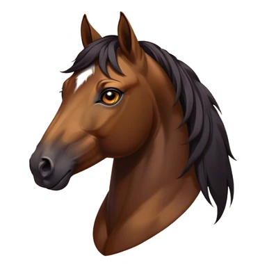 Cinematic Noble Bay Horse Portrait Emoji, Poised and regal, with a strong, athletic build and a rich, well-groomed bay fur accented by a dark mane and tail, deep-set soulful amber eyes, Simplified yet sharp and sophisticated features, highly detailed, glowing with a warm, dignified glow, high shine, intelligent and majestic, stylized with an air of equine elegance, focused and attentive, soft glowing outline, capturing the essence of a watchful and confident steed, so majestic it feels as though it could gallop out of the screen with effortless authority! sticker