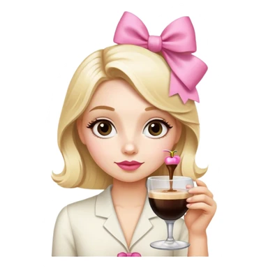 Blonde cute girl with pink bow in her hair drinking an espresso martini  sticker