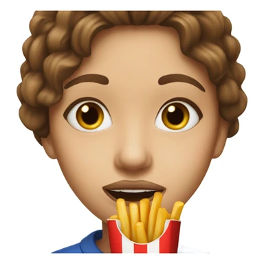 brown-haired girl with captivating lips eating French fry sticker