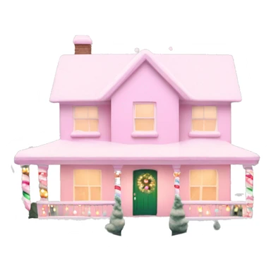 Pastel pink Christmas house with Christmas lights and evergreen trees sticker