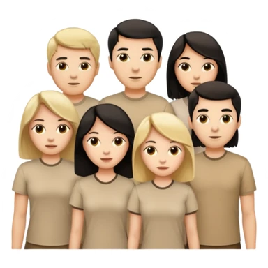 group of people  together ; men and women with brown, blonde, black hair wearing beige shirts aesthetic sticker