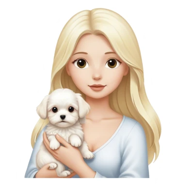 Blonde woman long hair with white maltese puppy sticker