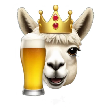 An alpaca with a crown drinking beer  sticker