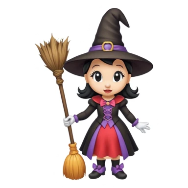 
Minnie mouse as a witch (hat + broom)  cartoon -style/cute and transparent for a sticker sticker
