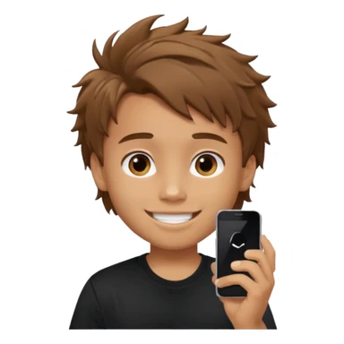 generate a pretty tan bratz boy with brown messy hair smiling while talking on call. Wearing a black tshirt sticker