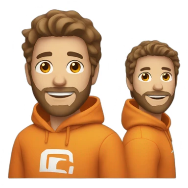 white dude smiling with a brown beard and short brown hair with an orange hoodie sticker
