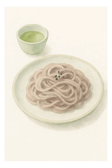 buckwheat noodles, watercolor style, soft colors, artistic presentation sticker