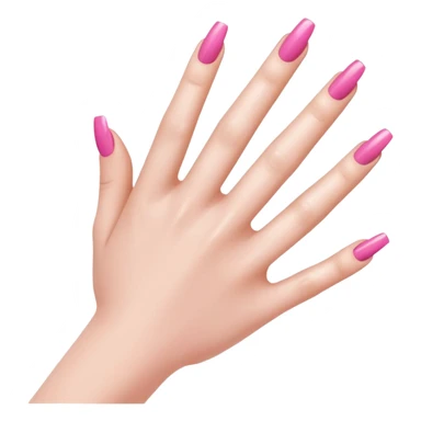  pink close-up of a hand with beautifully manicured nails, glossy pink nail polish, elegant nail shape, soft lighting and shadows, realistic style, sticker