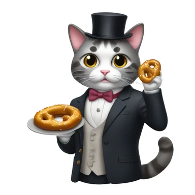 dapper secret agent cat eating pretzel sticker