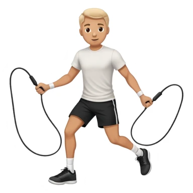 A man jumping rope with tshit and nlack shorts sticker