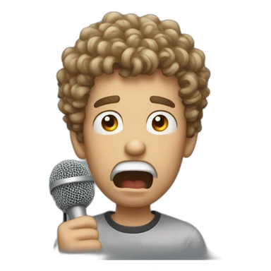 angry curly short hair guy putting his microphone in his mouth sticker