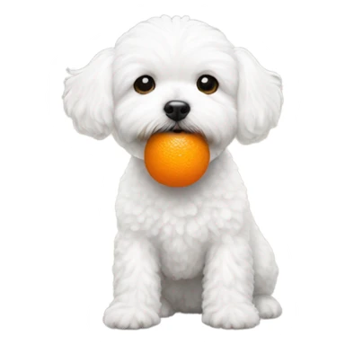 White maltipoo dog with orange ball in mouth sticker