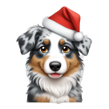 a blue merle australian shepherd puppy in a santa hat sticker