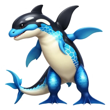 white blacks colorful gradient orca-colored orca-patterned shiny glossy Fakémon-Digimon-reptile-charizard-feraligatr-lizard-creature-hybrid (full body) sticker