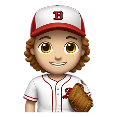 Boy baseball player, white skin, brown hair, smiling. Red cap with a T as its logo, white uniform with red details. sticker