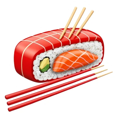 Japanese cuisine humanless avatar in minimalist emoji-style illustration. Sushi and chopsticks, clean lines, red white colors, flat design, calm and modern. sticker