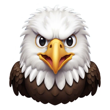 Cinematic Comical American Eagle Portrait Emoji, Head tilted dramatically with an exaggeratedly shocked expression, featuring a robust, powerful form with wide, comically expressive eyes full of playful disbelief and a mix of stark white and dark plumage, Simplified yet hilariously expressive features, highly detailed, glowing with a slightly sassy majestic glow, high shine, dramatic yet playful, stylized with an air of cheeky aerial mischief, soft glowing outline, capturing the essence of a meme-worthy American eagle that looks ready to side-eye its way into viral fame! sticker