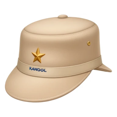 Beige Kangol hat with the Kangol brand logo clearly visible, isolated object, iOS emoji style, light beige color sticker