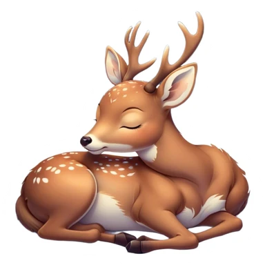 Meme-Worthy Cute Sleeping Deer Portrait Emoji, Head resting peacefully with a contented smile, showcasing a delicate, slender build and a luxuriously soft coat, eyes shut in a serene, restful nap, Simplified yet hilariously adorable features, highly detailed, glowing with a soft, drowsy light, high shine, relaxed and utterly lovable, stylized with an air of playful laziness, bright and heartwarming, soft glowing outline, capturing the essence of a comically sleepy deer, so meme-worthy it feels like it could instantly become the next viral sensation of adorable woodland slumber! sticker