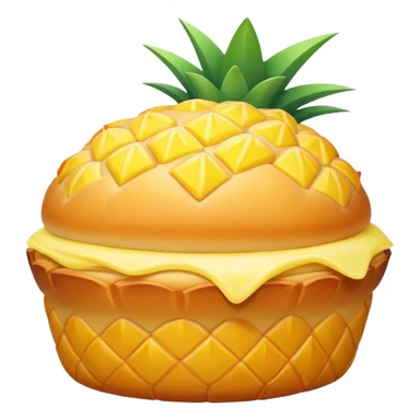 Chinese Pineapple Bun with crispy yellow top crust, simplified emoji style with bold outlines and bright colors, cartoon style Bolo Bao pastry sticker