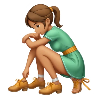Girl bent over tying shoes sticker
