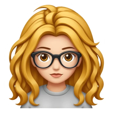 Uma garota de cabelos encaracolados compridos e mechas bem loiras, com pele morena  e óculos sticker