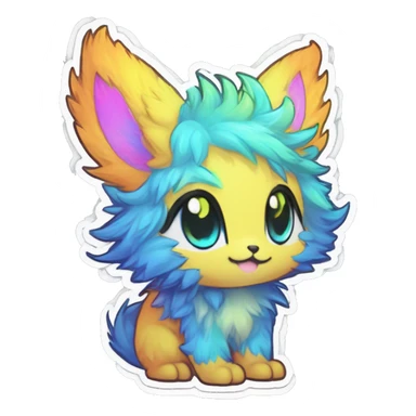 Anthro Fluffy Cool Cute Magical Elemental Shiny Colorful Neon Vibrant Colors Sparkle Kemono-style Chibi Fantasy-Animal-Fakémon-Pokémon-Hybrid Fur Sona Aesthetic Full Body Sticker sticker