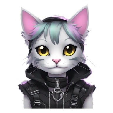 Gorgeous edgy epic punk magical gradient gothic dark techwear anime style anthro cat with blushing face aesthetic and pretty edgy black with collar and harness trending style sticker