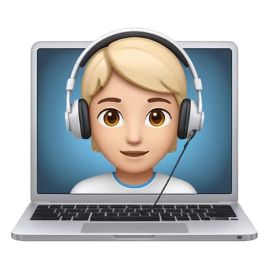 Online course, laptop screen with a person emerging teaching something. Lesson, video course, semi 3D emoji style sticker