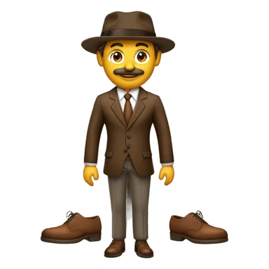 pessoa com boina sardas cabelo enrolado gravata terno marrom calça marrom sapato social e com um bastao nas maos com car de serio sticker