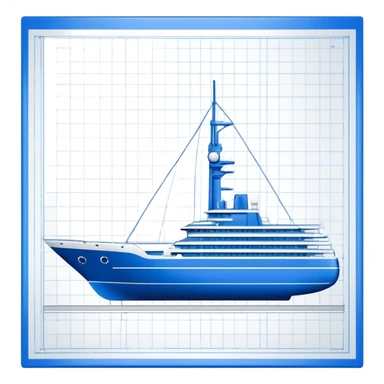 blue blueprint plan with white lines, side view sticker
