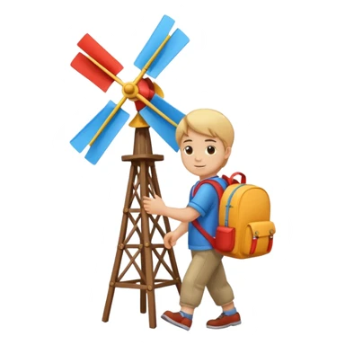 Boy carrying toy windmill backpack sticker