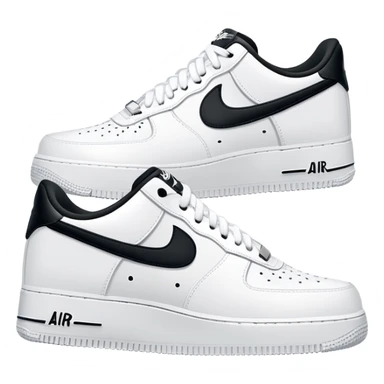 A pair of white Nike Air Force 1 sneakers side by side with Nike swoosh sticker