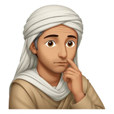 Middle Eastern sage with hand on chin asking himself questions in deep thought sticker