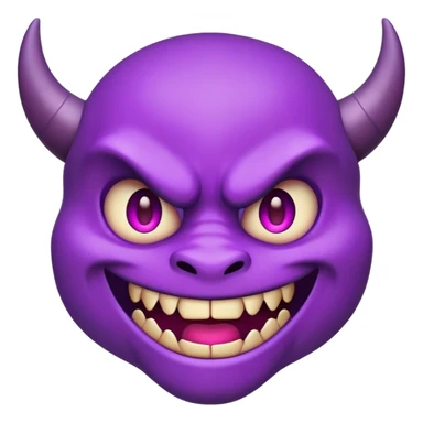 purple demon emoji face with small fangs and mischievous smile sticker