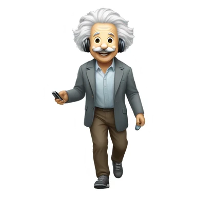 albert einstein happy listening music with just wireless headphones while walking sticker