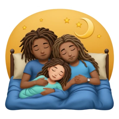 couple sleeping the male is brown skin with dreads and the female is hispanic with fair skin with long straight brunette hair sticker