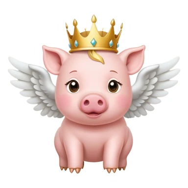 a cute little pink pig flying cross with angel wings and gold crown on it's head sticker