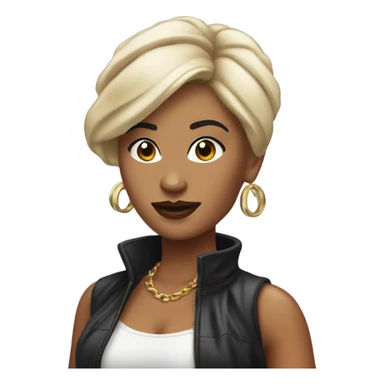 Tanned woman with black hair dressed in 1990s hip hop hair, makeup, and attire  sticker