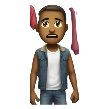 the child is angry and there is a closet with clothes next to him sticker