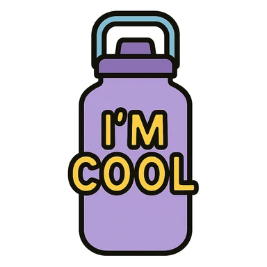light purple STANLEY water bottle, I'M COOL in large letters, simple and eye-catching sticker