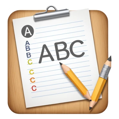 exam paper with the word “ABC” and a pencil sticker