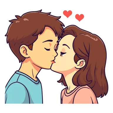Brown haired couple where the boy gives the Girl a forehead Kiss  sticker