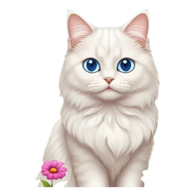 White persian male cat turkish angore with skky blue eyes standing in feed of flowers sticker