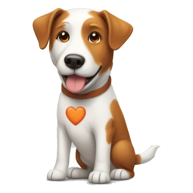 a white and brown-orange dog with a heart happy sticker