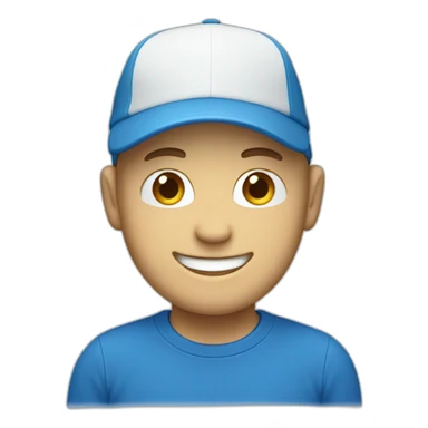 white face smiling wearing a blue cap with a body wearing a blue t-shirt sticker