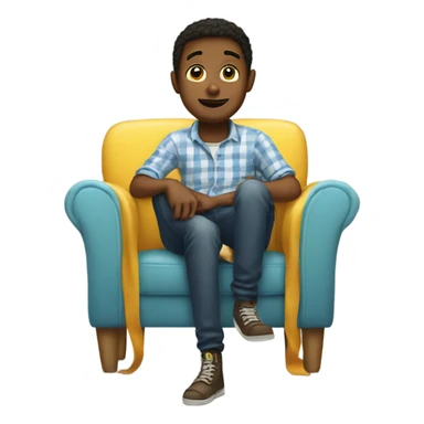 boy sitting on chair indoors with fake leg sticker